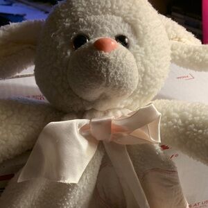 Dakin Fleece Lamb Plush Cream with Pink Bow Security Blanket Satin Heart & Trims